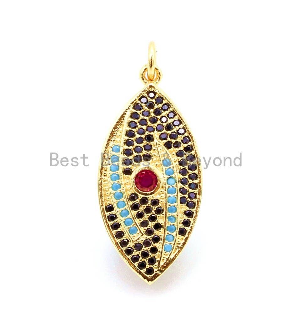 CZ Micro Pave Mixed Color Marquise Shape Evil Eye Charm/Pendant, Cubic Zirconia Pendant,13x30mm, sku#F22