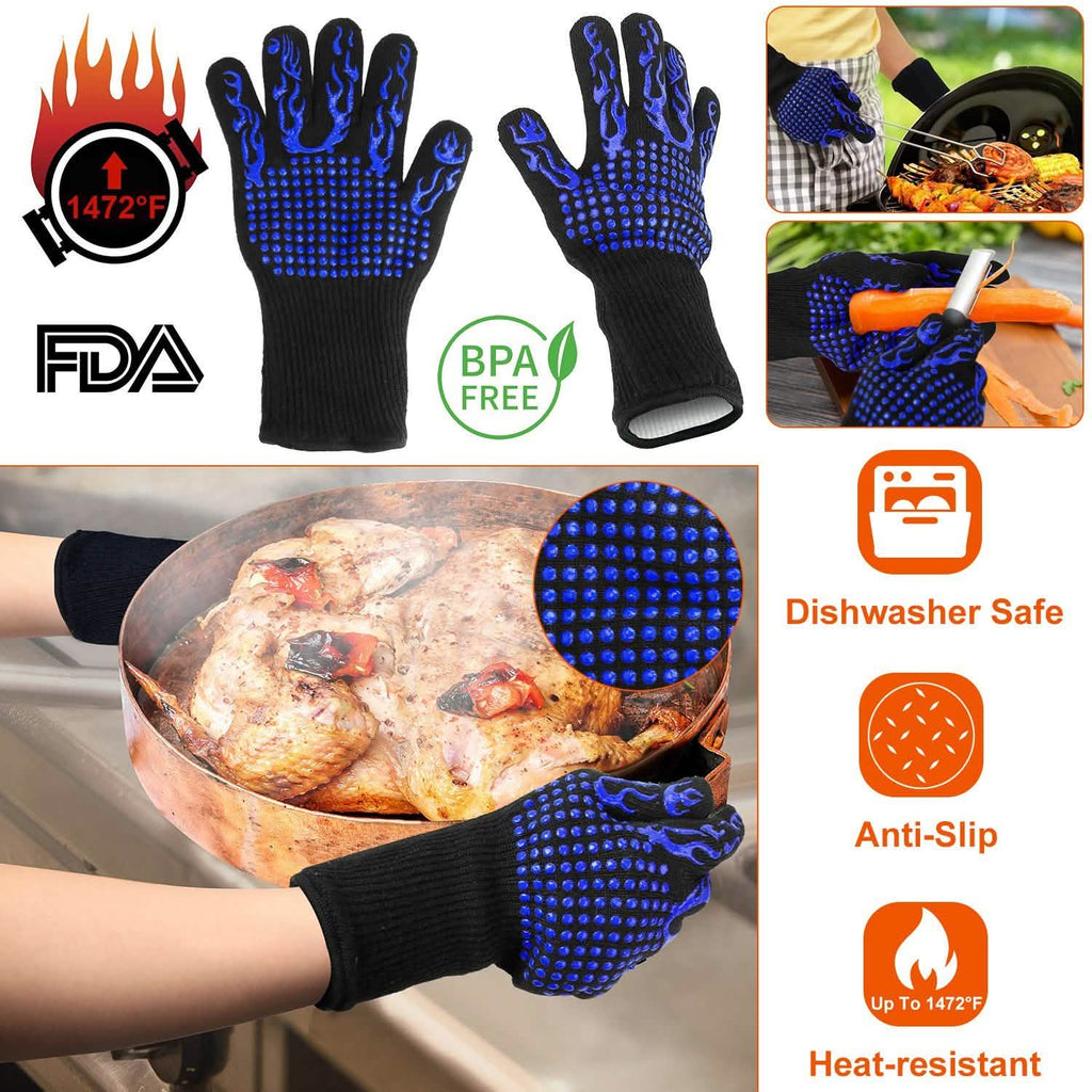 Gants de BBQ Résistants à la Chaleur 800°C Gants de Grill Antidérapants