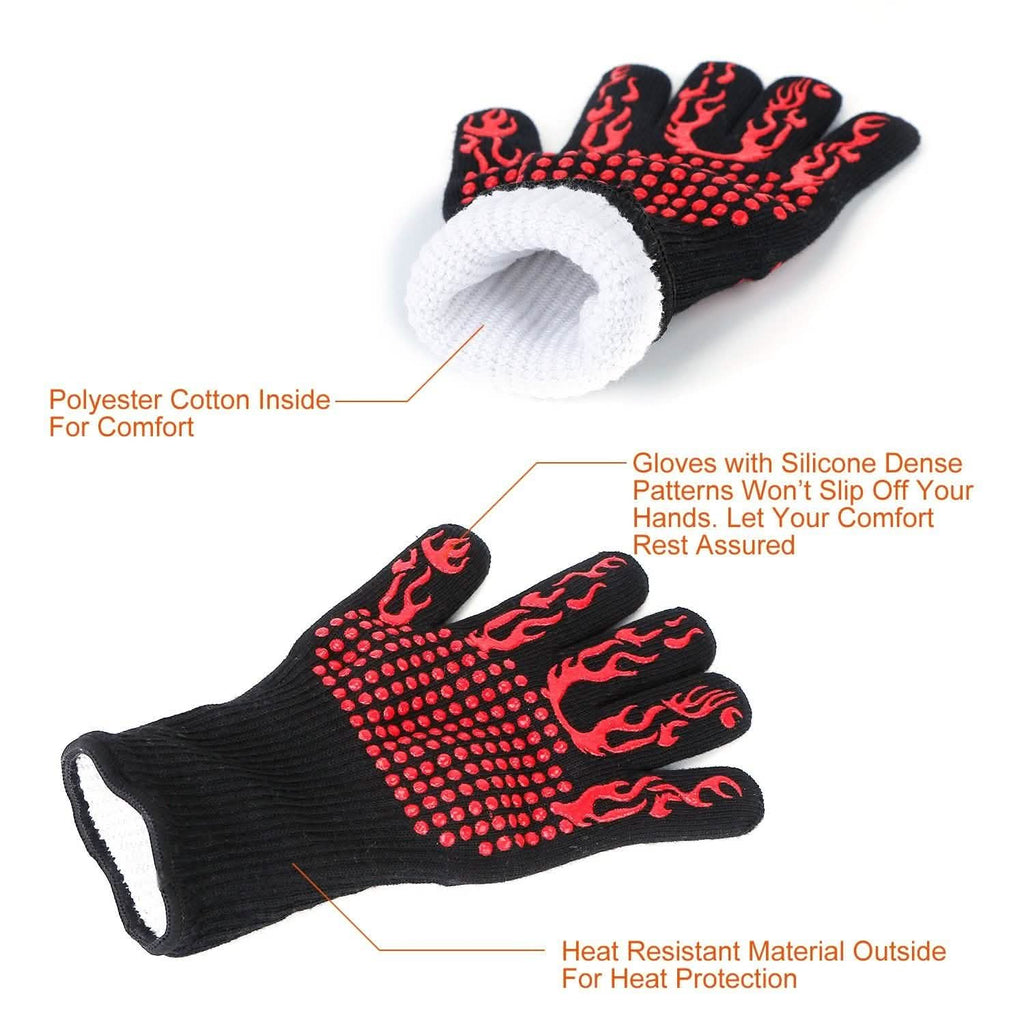 Gants de BBQ Résistants à la Chaleur 800°C Gants de Grill Antidérapants