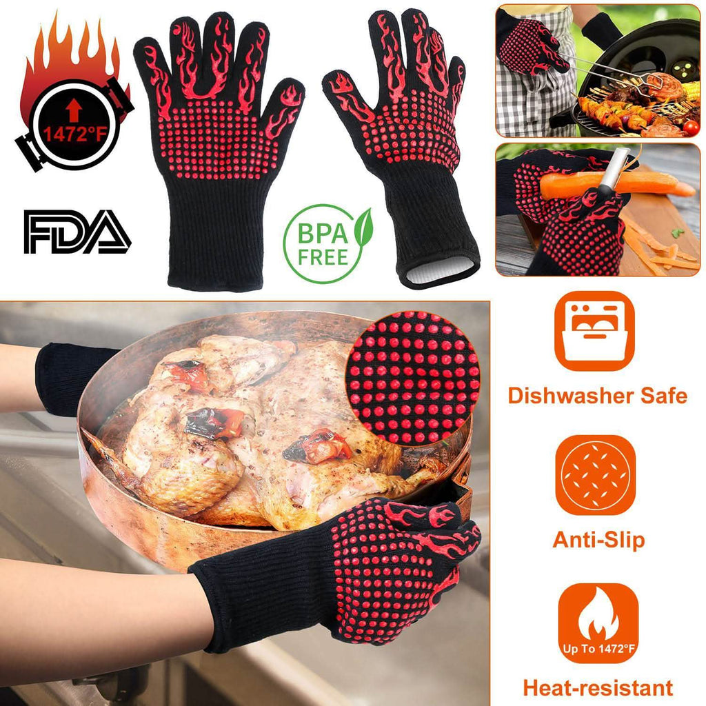 Gants de BBQ Résistants à la Chaleur 800°C Gants de Grill Antidérapants