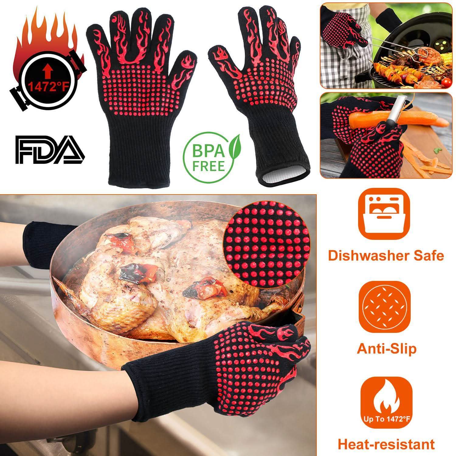 Gants de BBQ Résistants à la Chaleur 800°C Gants de Grill Antidérapants
