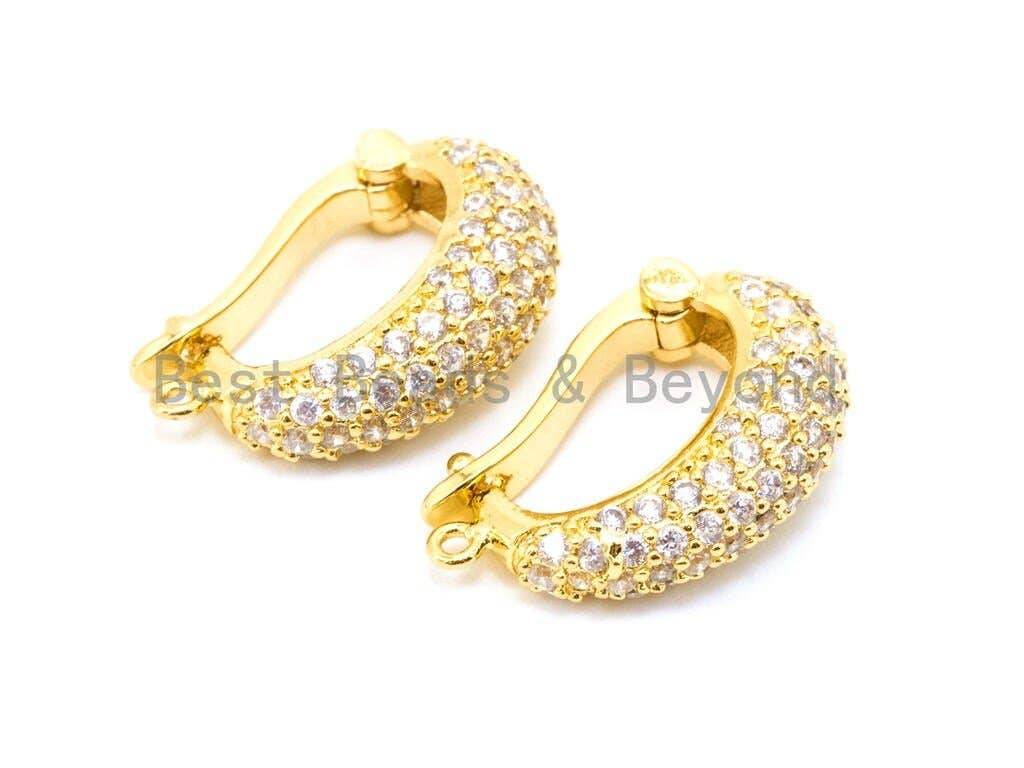 CZ Micro pave Gold, Silver, Black Rhodium Plated Pendant Enhancer Bail with Latch-Back Closure, Pendant Enhancer, 21x13mm/25x16mm, sku#J7