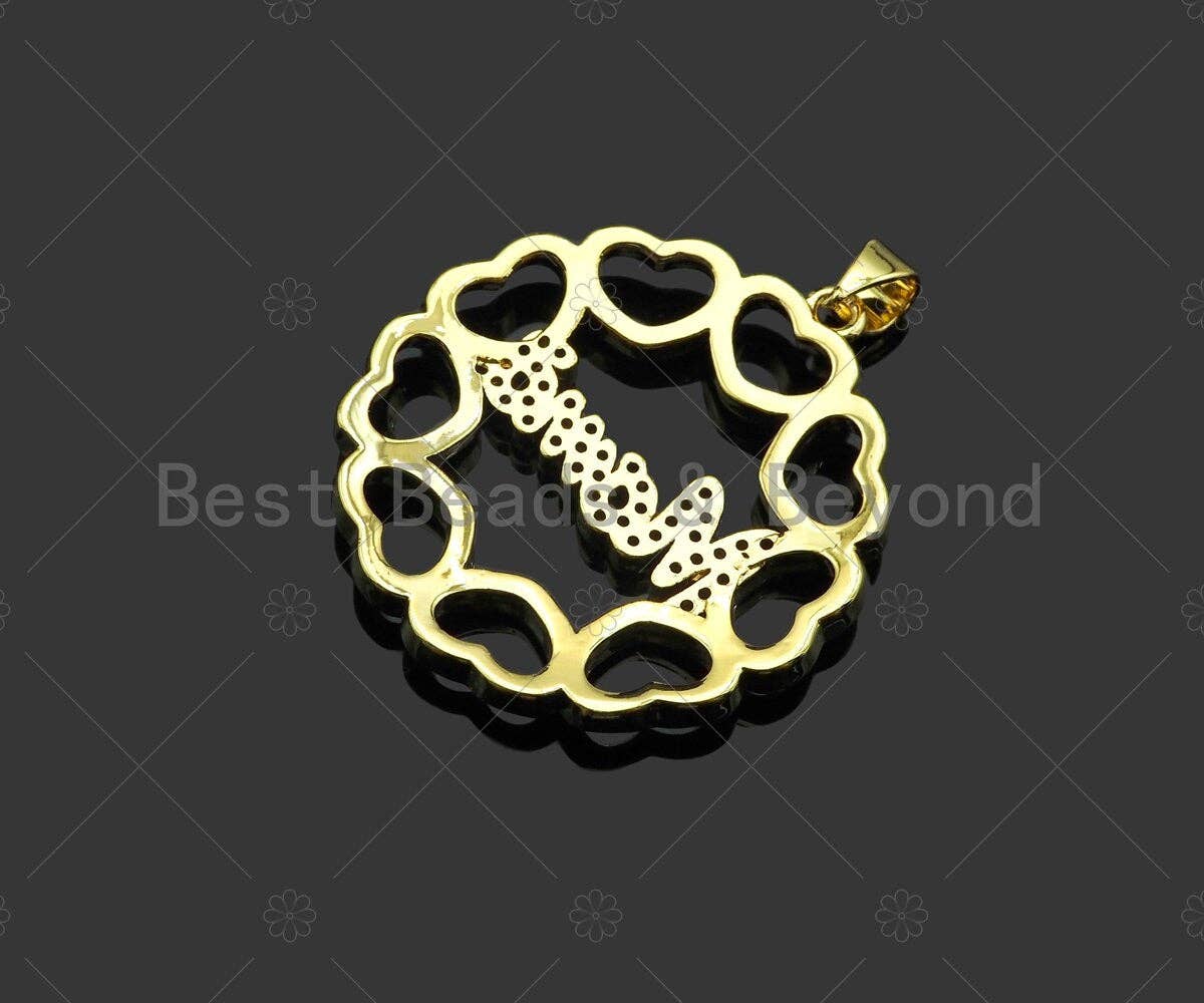 Gold Filled CZ Micro Pave Mama On Heart Round Ring Shape Pendant,18K Gold Filled Charm, Mother's Day,Necklace Pendant,28x30mm,Sku#LD124