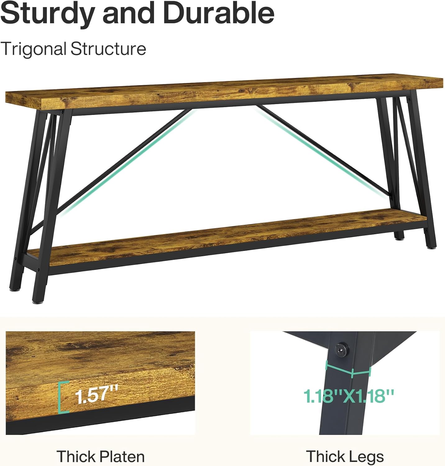 70.9" Extra Long Rustic Industrial Sofa Table