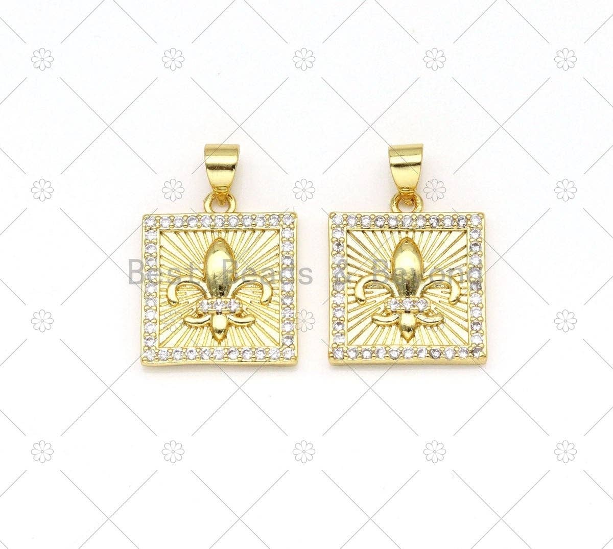 CZ Micro Pave Embossment Flower On Square Shape Pendant, 18K Gold Filled CZ Charm, Necklace Bracelet Charm Pendant,mm,Sku#LK498