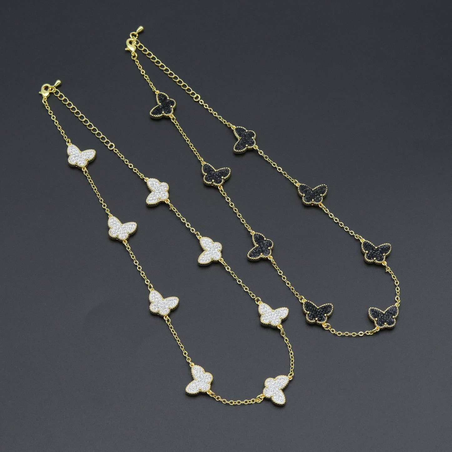 Black White Double Sided Butterfly Link Adjustable Necklace, Sku#FH235