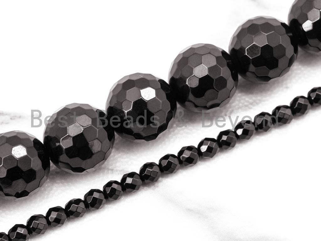 Wholesale Quality Faceted Shinny Black Onyx Beads-2mm/3mm/4mm/6mm/8mm/10mm/12mm/14mm/18mm/20mm- Black Onyx Beads,15.5" Full Strand, SKU#Q4