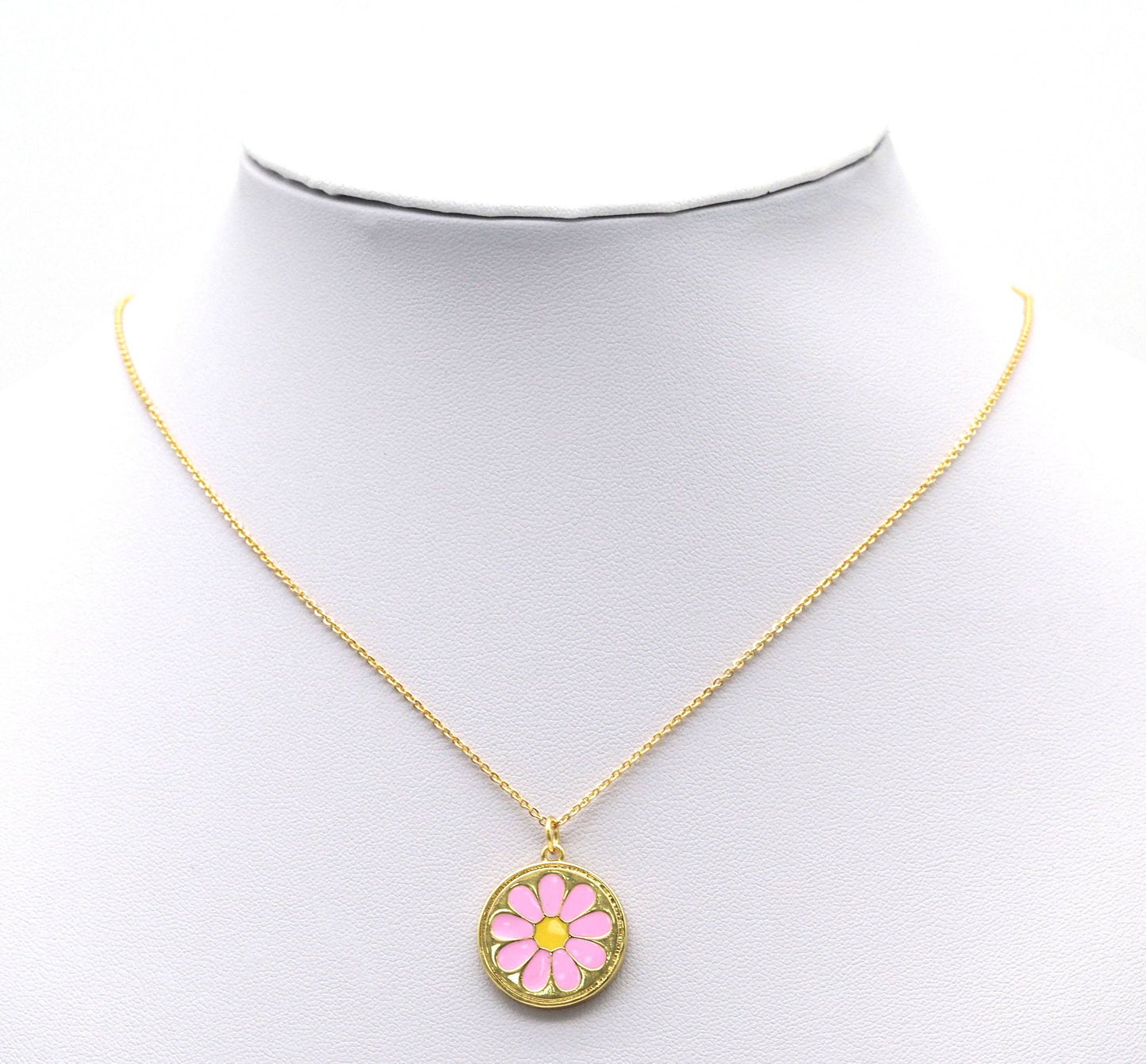 White Pink Enamel Daisy Flower Charm, Sku#L707