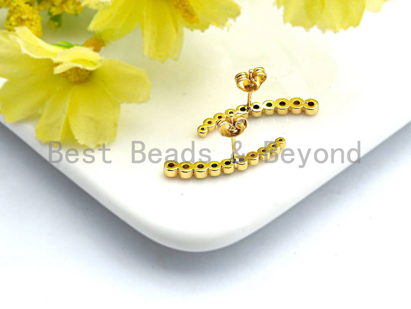 Clorful CZ Thin Strip Stud Earrings, Sku#J80
