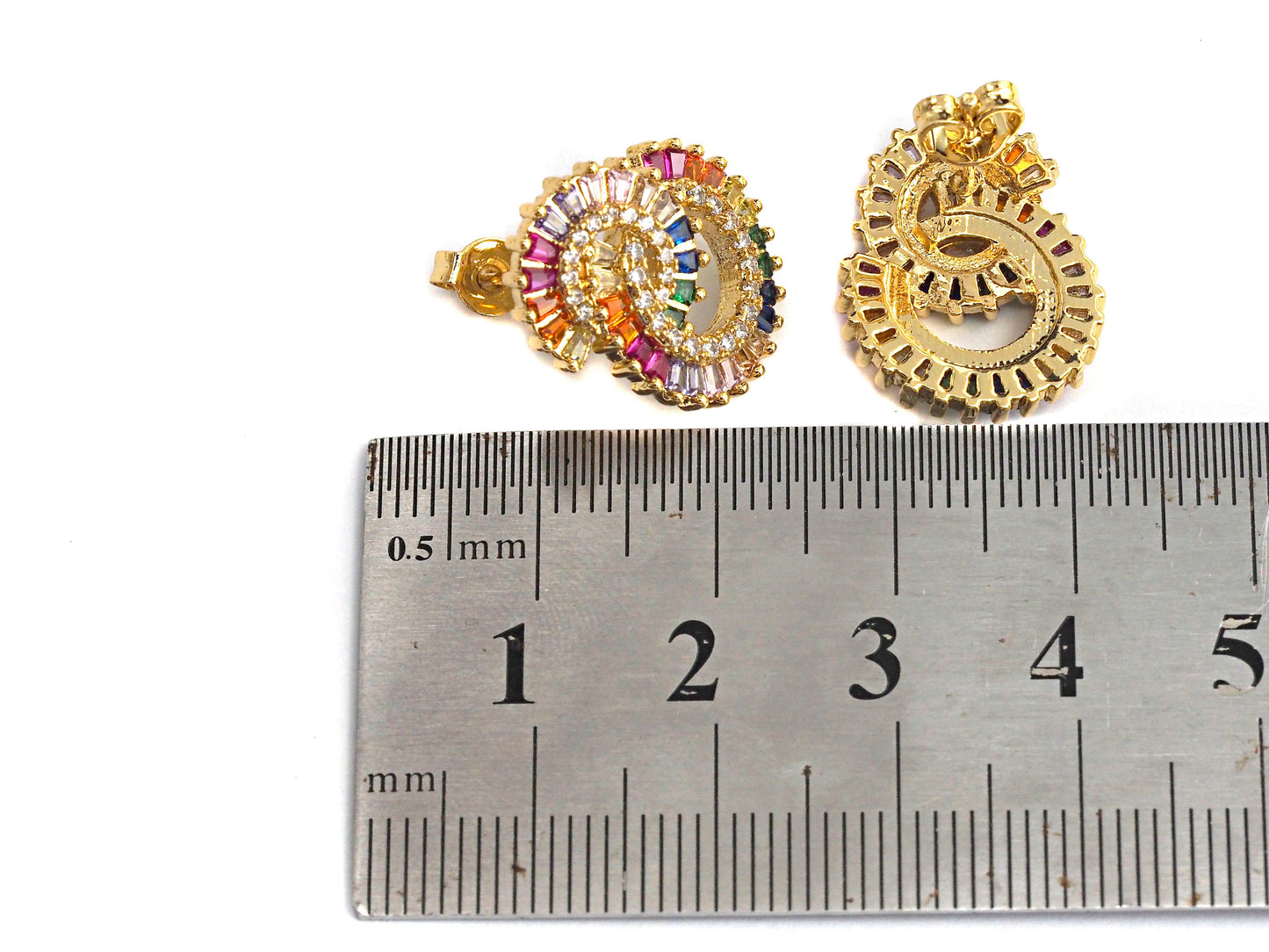Rainbow Twin Circles  Stud Earring, J132