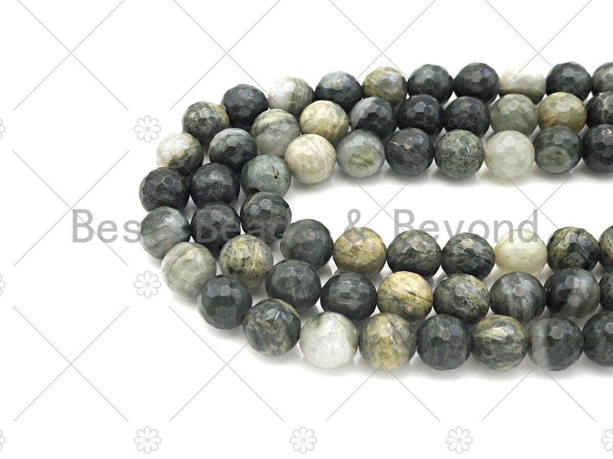 Quality Natural Green Rabbit Fur Courts Round Faceted Beads, 6mm/8mm/10mm/12mm Dark Green Agate, 15.5'' Full Strand, Sku#U1150