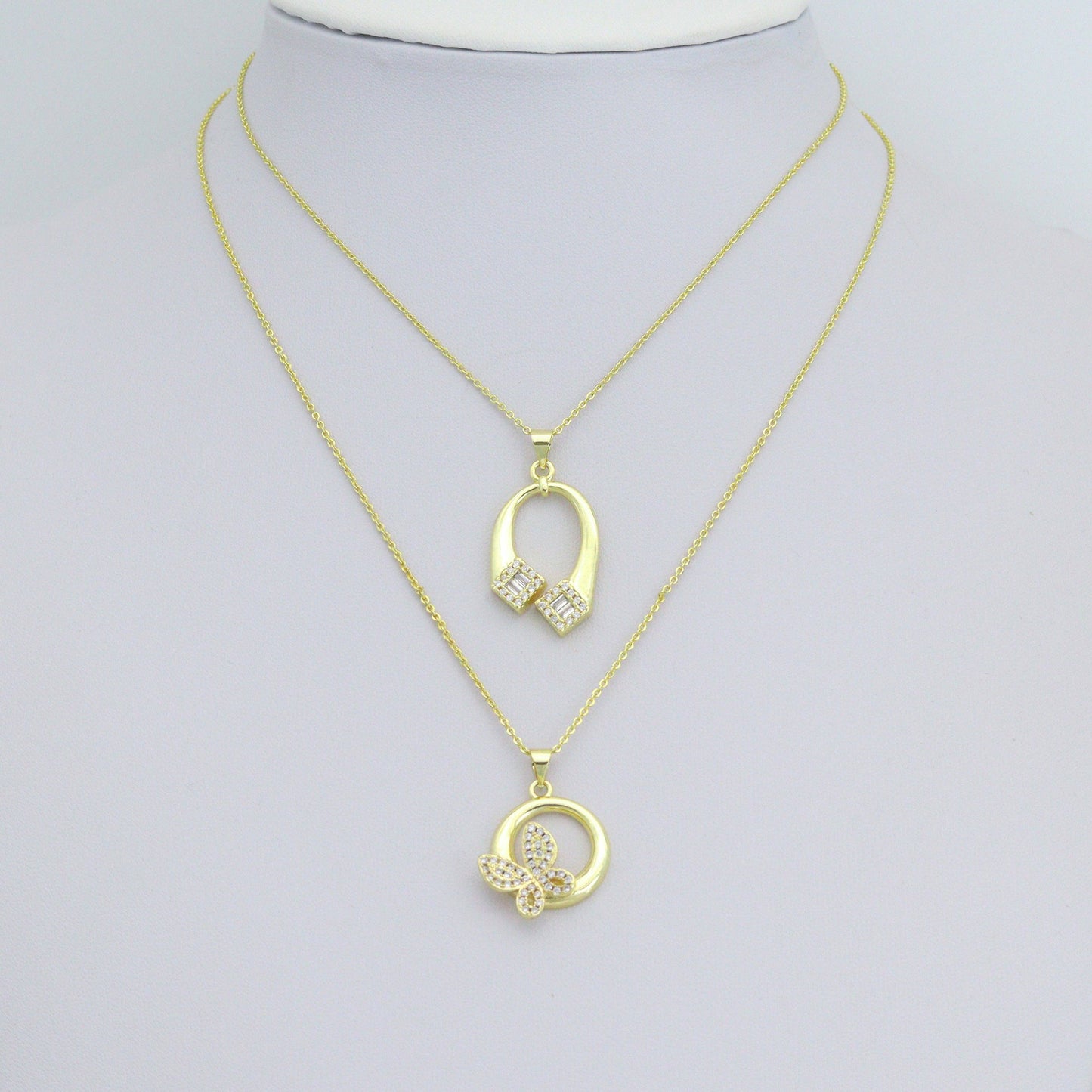 Clear CZ Gold Horseshoe Heart Butterfly Charm Pendant,Sku#LK1253