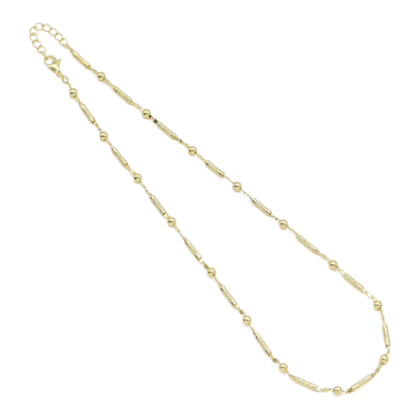 Gold Bar Ball Link Chain Adjustable Necklace, Sku#LX657