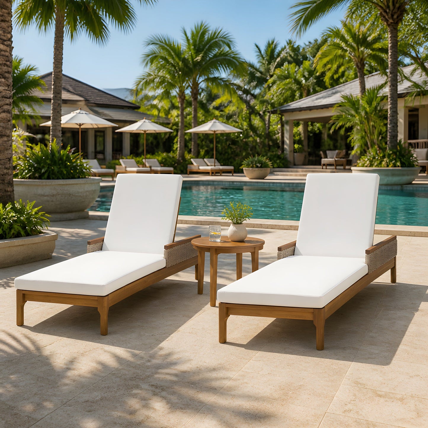 76.8" Solid Acacia Wood Sun Chaise Lounger Set of 2