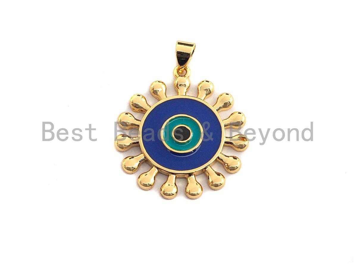 Enamel Colorful Sunflower Evil Eye Round Pendant,CZ Micro Pave Oil Drop pendant,Enamel pendant,Enamel Jewelry,26x27mm,sku#F974