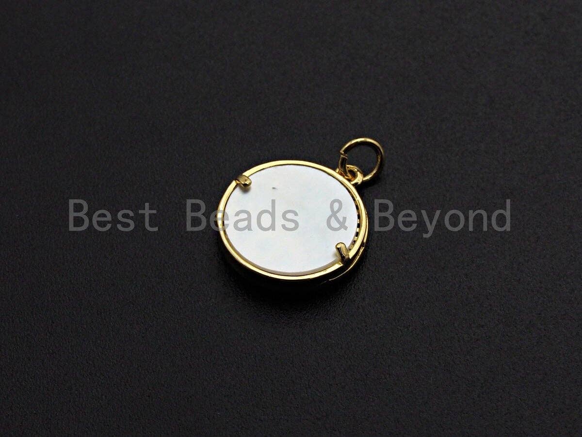 Clear CZ Micro Pave Evil Eye on Mother-of-pearl Pendant Charm, Cubic Zirconia Charm, Eye Charm, 6x18mm,sku#Z846