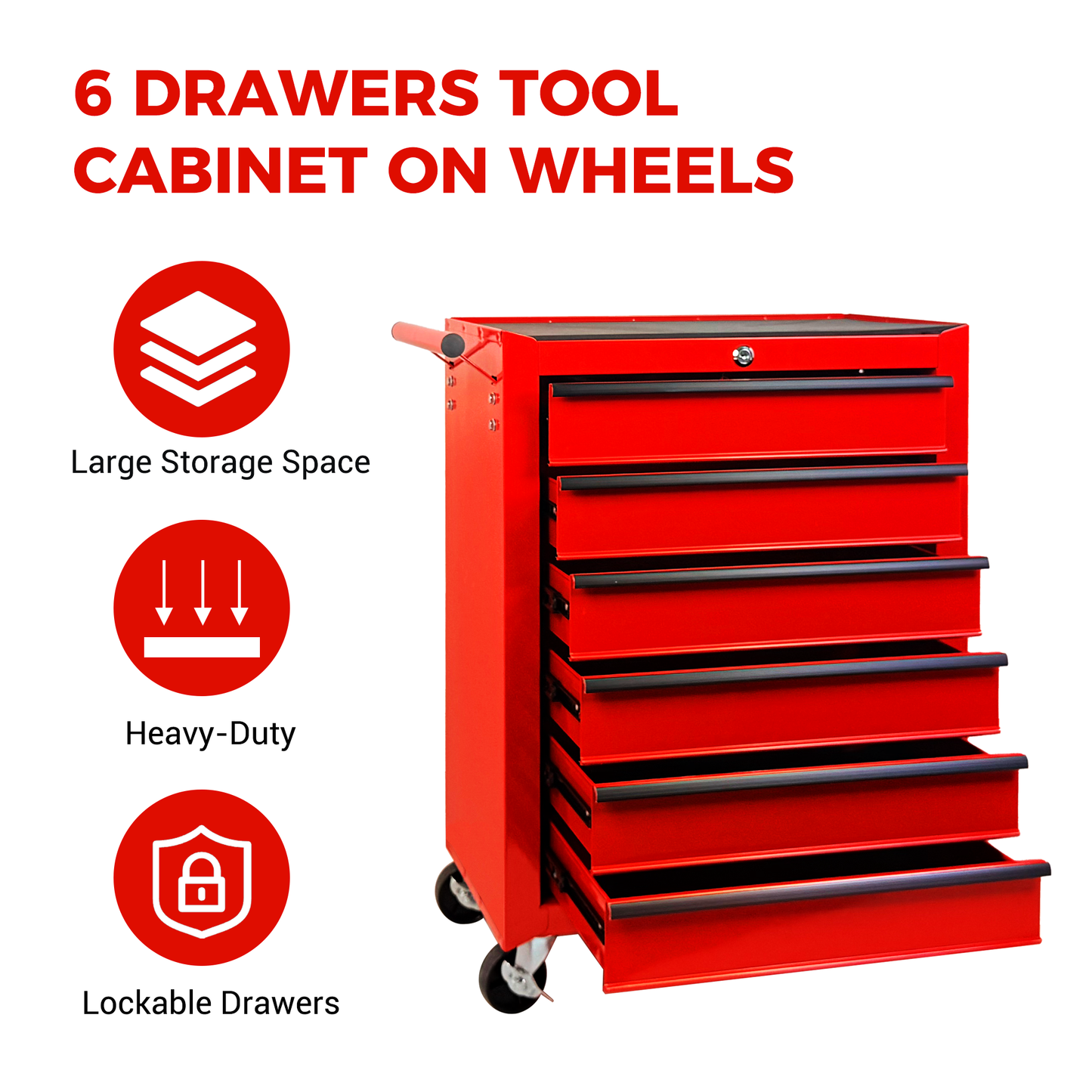 Rolling Metal Tool Chest with 6 Drawers