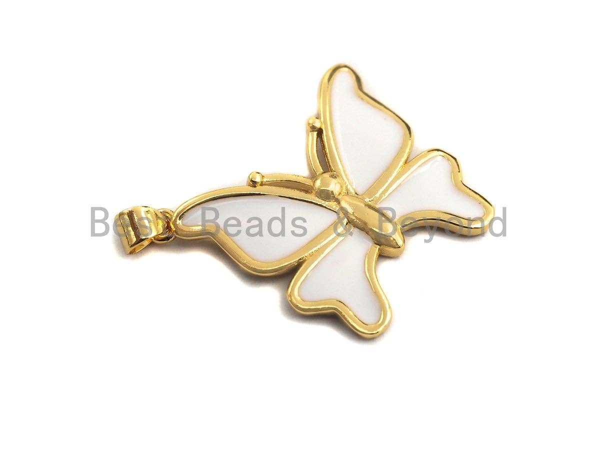 Enamel Bufferfly Pendants Charms, Metal Gold Enamel Butterfly Pendant, Black White Enamel Bufferly, 25x28mm,sku#Z405