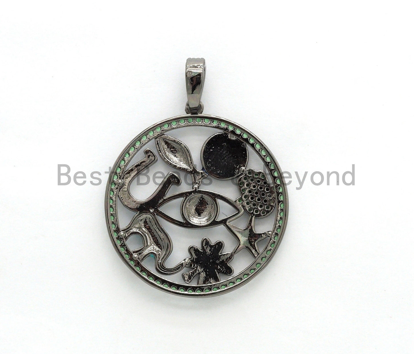 LARGE Enamel Round Artisan Protection Pendant,Black CZ Micro Pave Oil Drop Round pendant,Enamel pendant,Enamel Jewelry,32x34mm,sku#F595