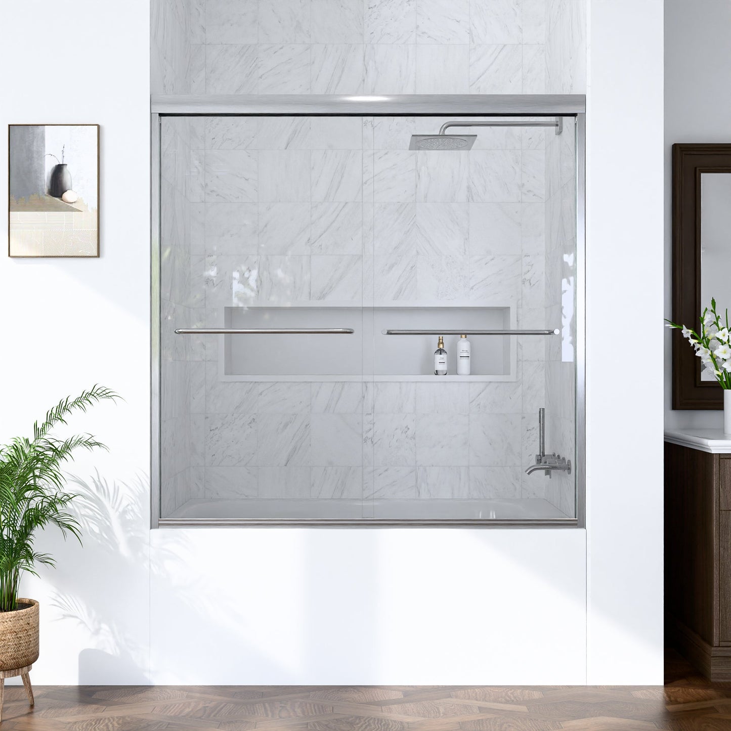 56"-60"W Semi-Frameless Double Sliding Shower Door