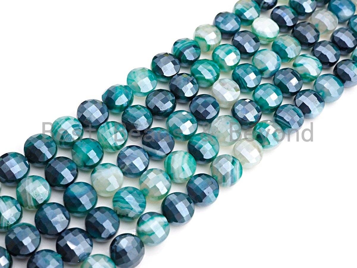 Mystic Plated Turtle Shell Cut Natural Green Agate Coin Shape beads, 6mm/8mm/10mm, Natural Green Agate Beads, 15.5" Full strand, Sku#UA16C