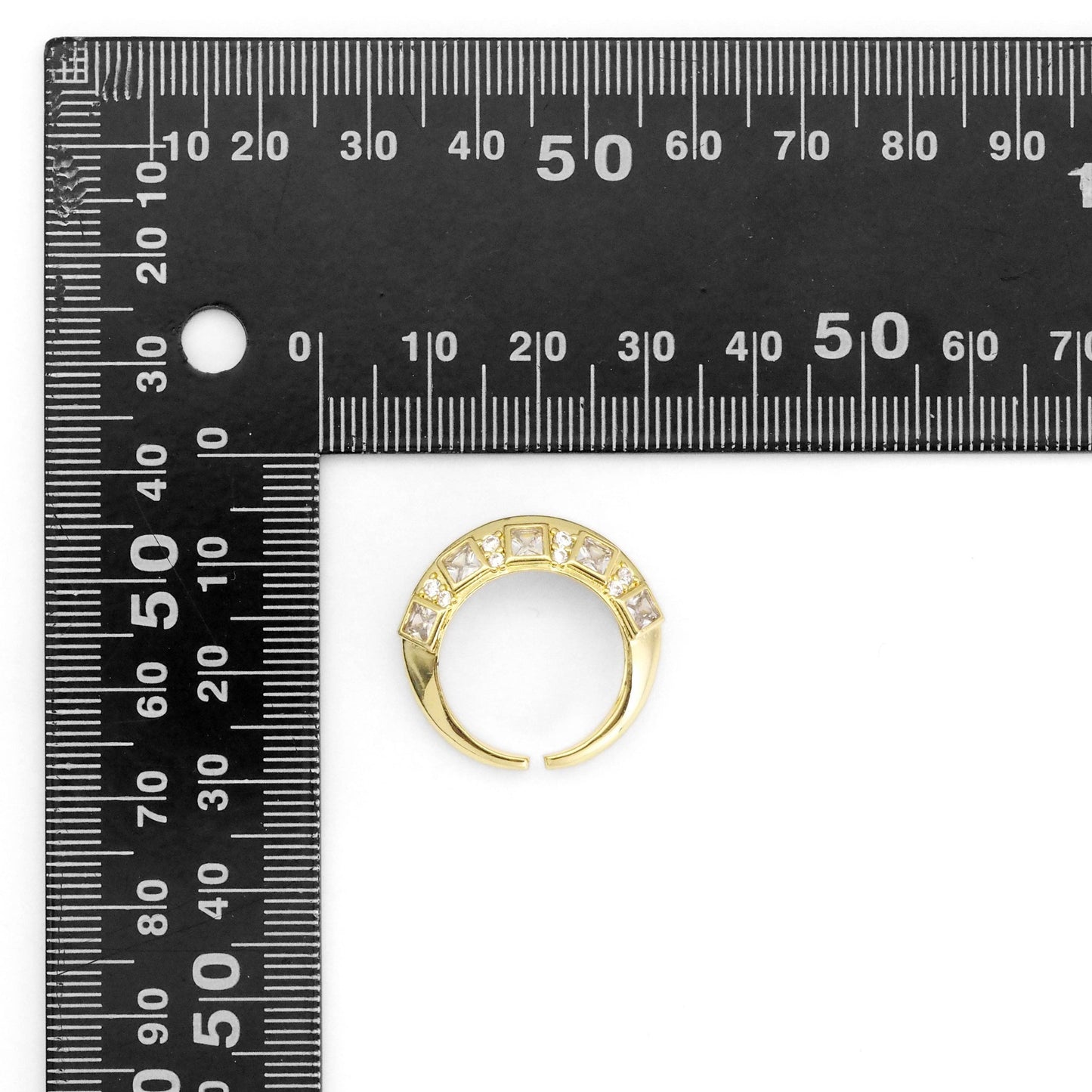 Gold Silver Clear CZ Dome Adjustable Ring, Sku#B369