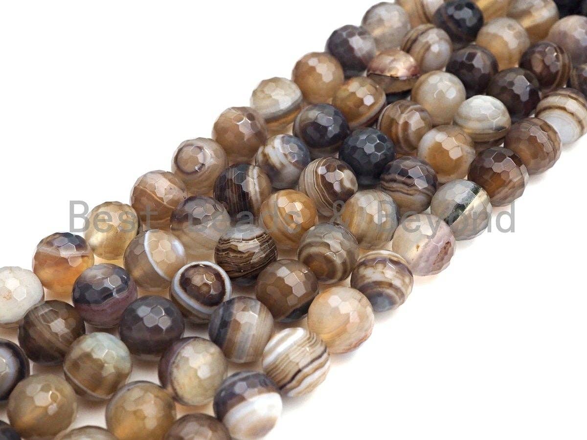 High Quality Natural Faceted Banded Agate Beads, 6mm/8mm/10mm, Champagne Brown White Banded Agate Beads,15.5" Full Strand, SKU#UA78