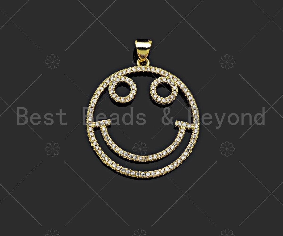 CZ Micro Pave Smiley Face Shape Pendant/Charm, 18K Gold Filled Charm, Necklace Bracelet Charm Pendant,26x29mm,Sku#LK322