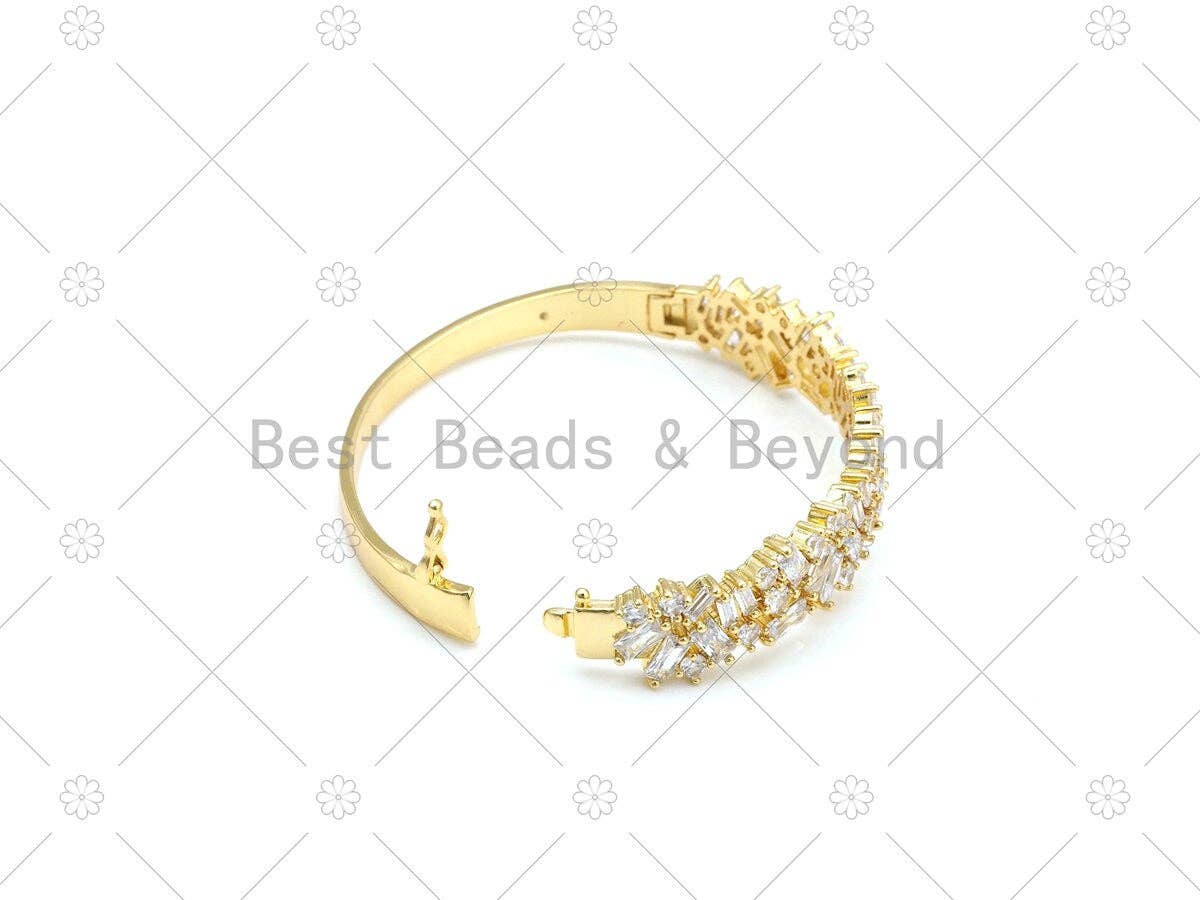 Big CZ Micropave Bangle Bracelet, 18K Gold Filled CZ Cuff Bracelet, Open Bracelet, Fashion Jewelry, Sku#LK488
