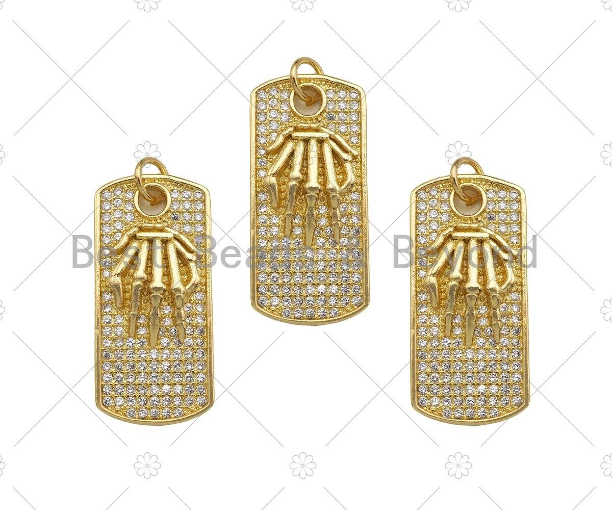 CZ Micro Pave Skeleton Hands On Rectangle Shape Pendant, LK177