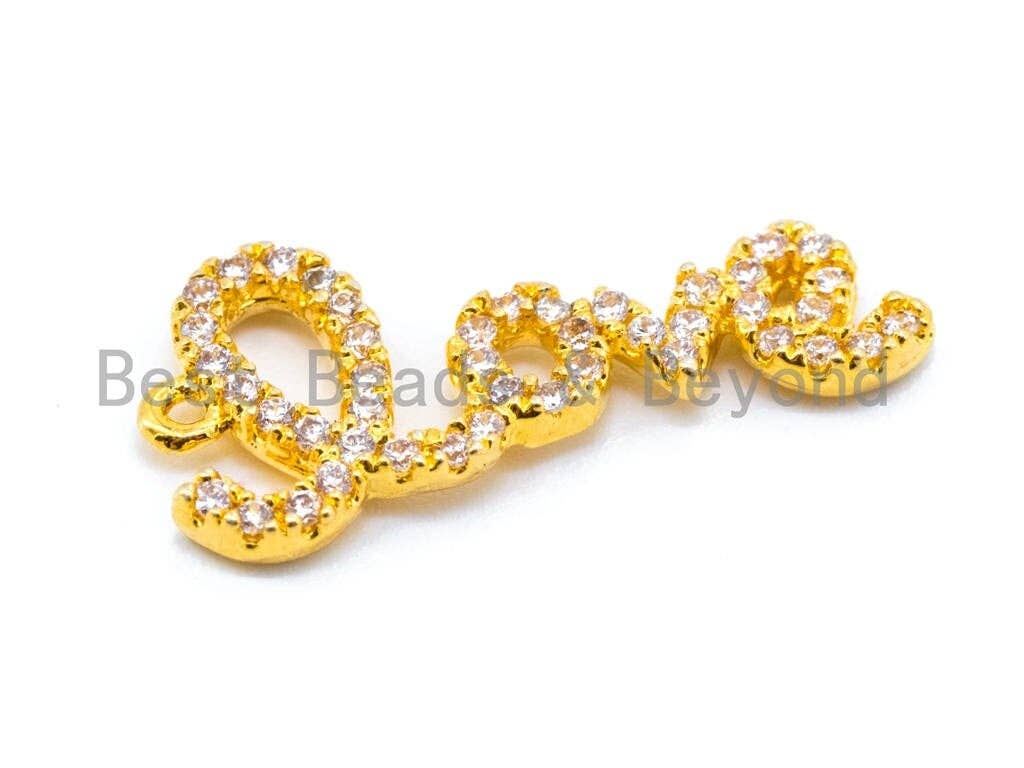 CZ Micro Pave Love Charm, CZ Pave Charm in Gold, Rose Gold, Black, Silver Finish, Pave Love Charms, 9x20mm, 1/2/5pcs sku#B20