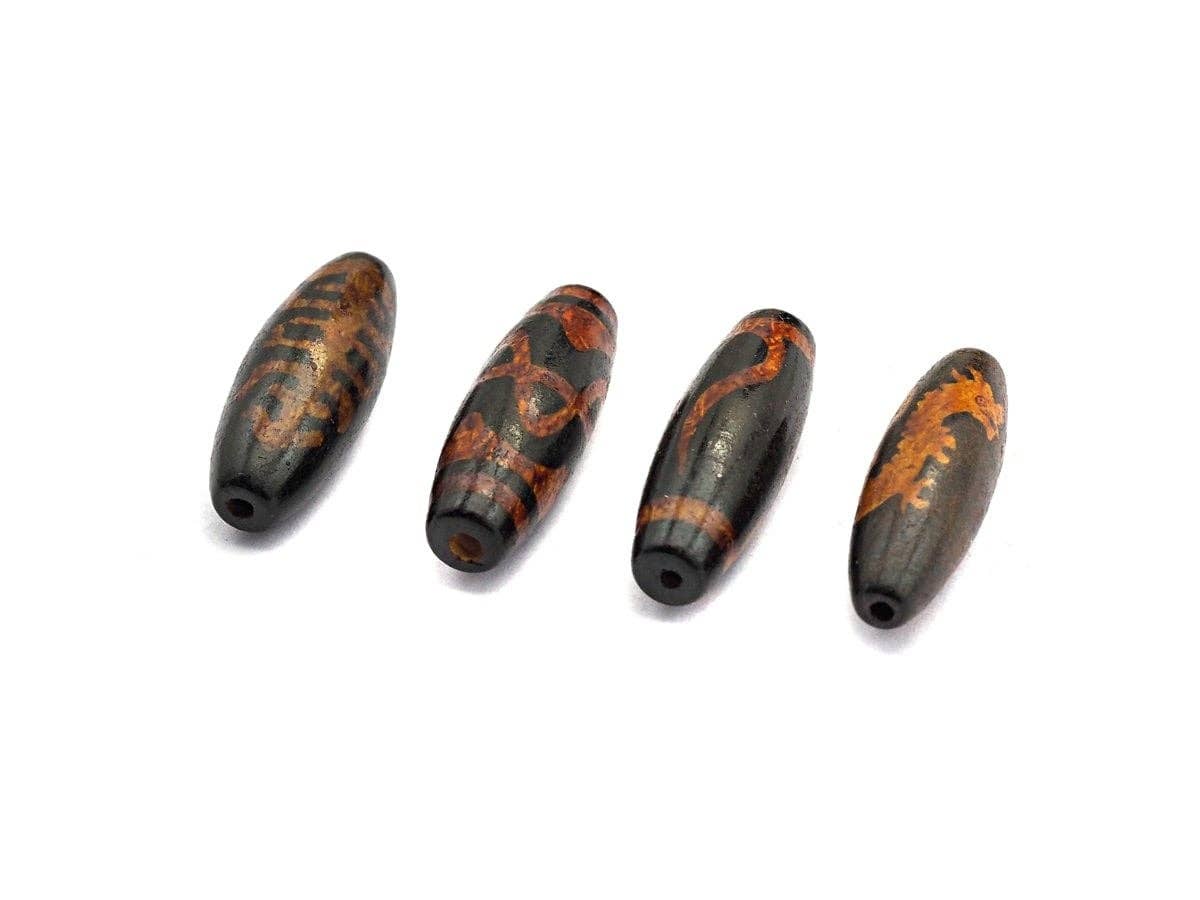 Natural Tibetan Agate Long Oval Shape Beads, Black Brown Dzi beads, Barrel Agate Beads, 10x30mm, sku#U562