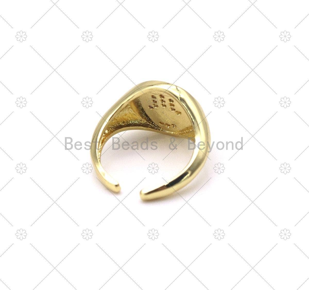 CZ Hamsa Hand on Coin Adjustable Ring, Sku#O86