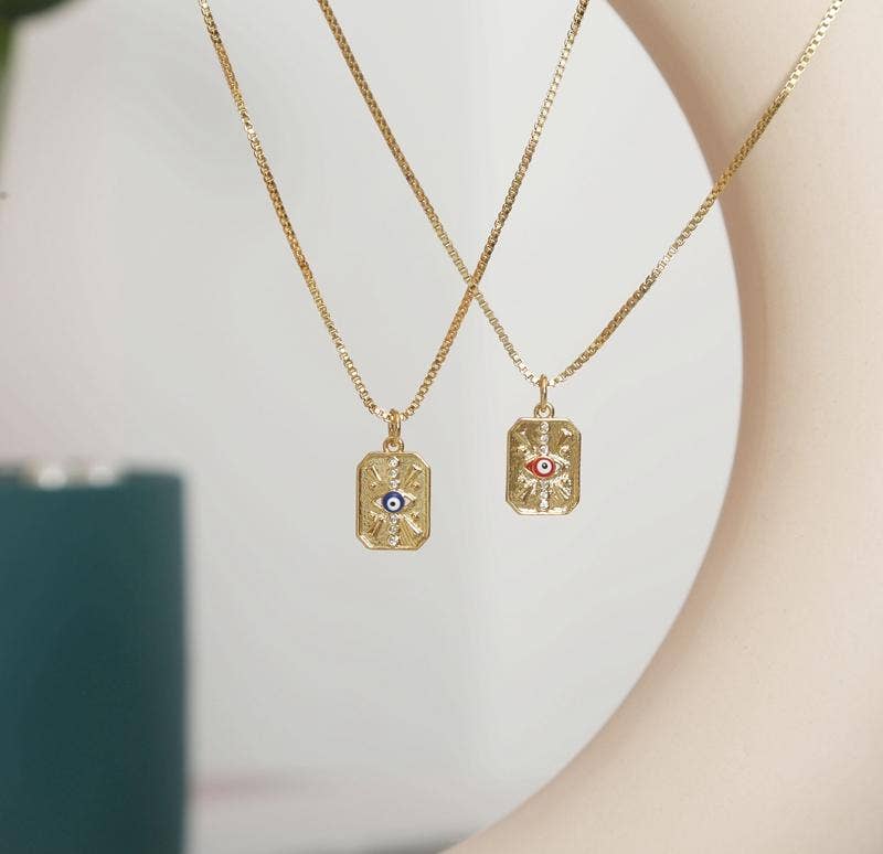 CZ Enamel Evil Eye On Rectangle Pendant, Sku#Z1434