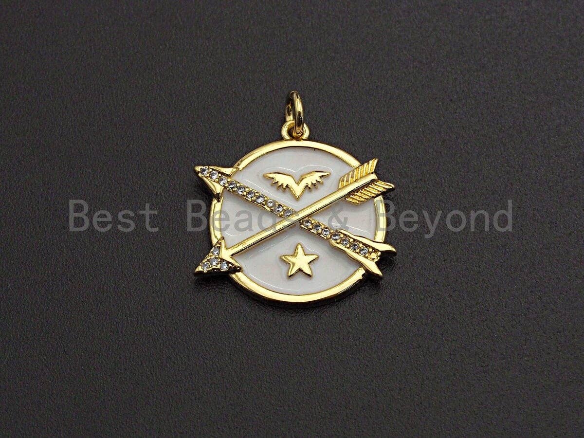 Colorful Enamel Arrows On Round Coin Pendant,CZ Micro Pave Oil Drop pendant,Enamel pendant,Enamel Jewelry,21x21mm,sku#Z521