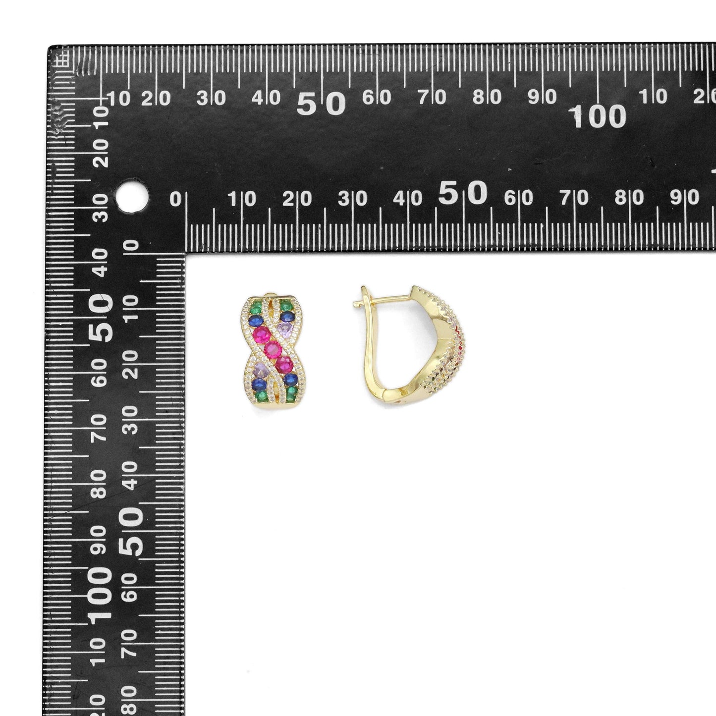 Colorful CZ Gold Twisted Cross Hoop Earrings, Sku#LX464
