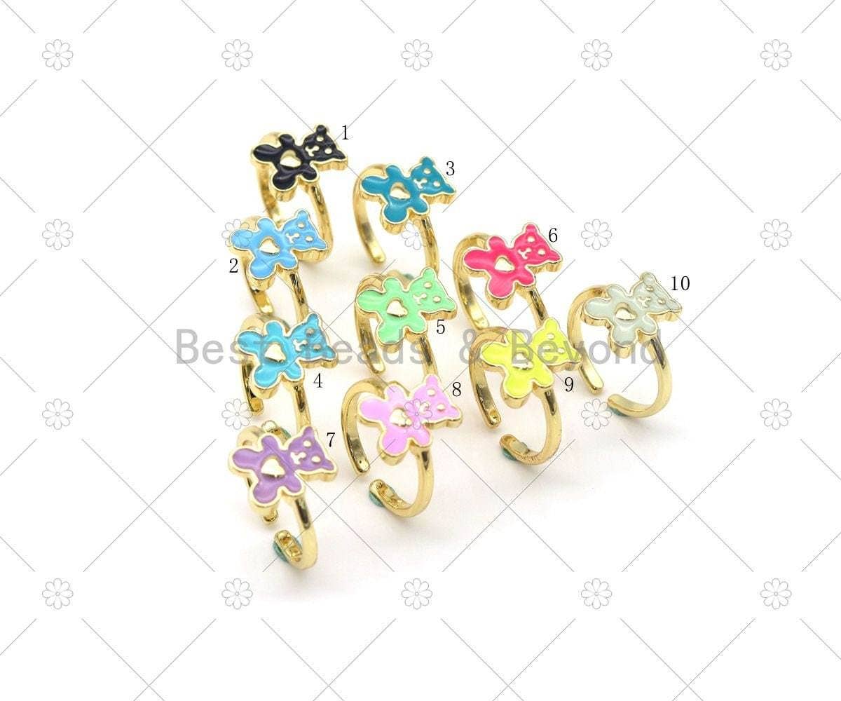 Colorful Enamel Teddy Bear Adjustable Ring, Sku#LD170