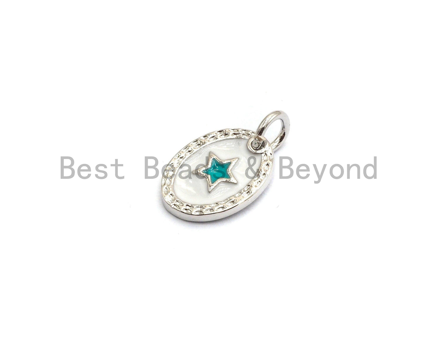 NEW DESIGN Pave CZ Enamel Oval With Star Charm, Designer Enamel Pendant,Enamel Oval Pendant, Oil Drop jewelry Findings,9x12mm,sku#Z254