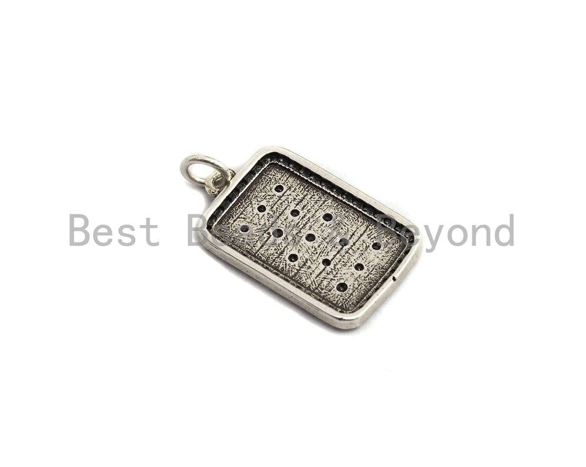 CZ Micro Pave Flat Rectangle Pendant, Antique Silver Tone, Clear Cubic Zirconia Big Pave Charm Pendant, 13x22mm,sku#F1015C