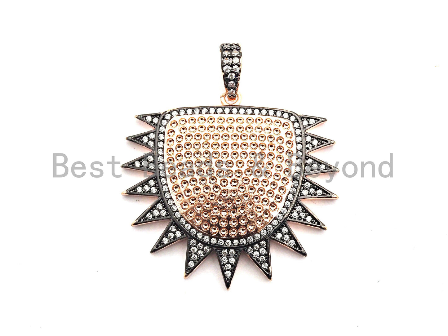 CZ Clear/Black Micro Pave Sun Charm Pendant, CZ Pave Pendant, Gold/Rose Gold/Silver/Gunmetal plated, 33x36mm,Sku#F771