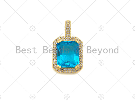 Big Gemstone CZ Micro Pave Square Diamond Shape Pendant/Charm, Pink/Blue/Black/Red Focal Pendant,14x25mm,Sku#LK292