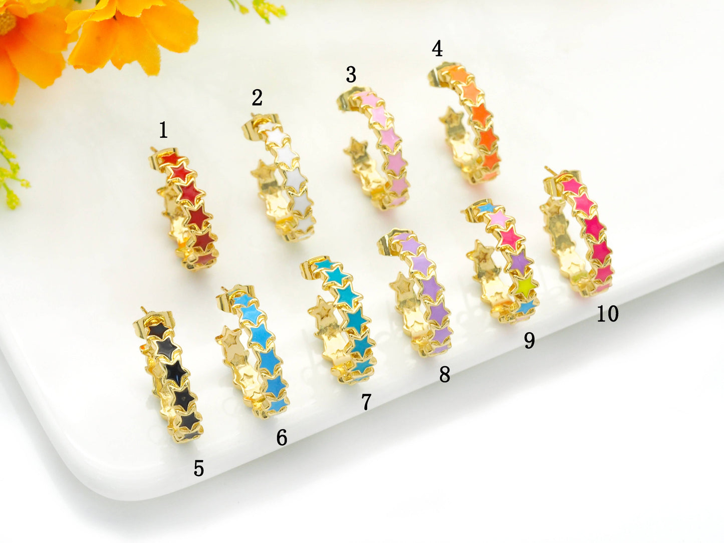 Colorful Enamel String Star Stud Earrings, Sku#J373