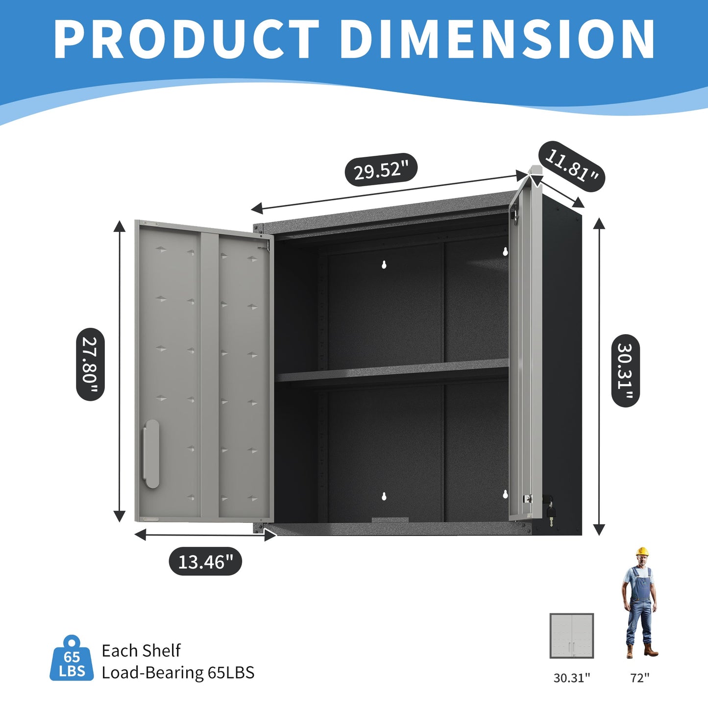 Metal Wall-Mounted Tool Storage Cabinet with Locking Door