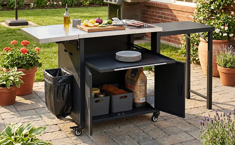 Foldable Outdoor Prep Station BBQ Cart