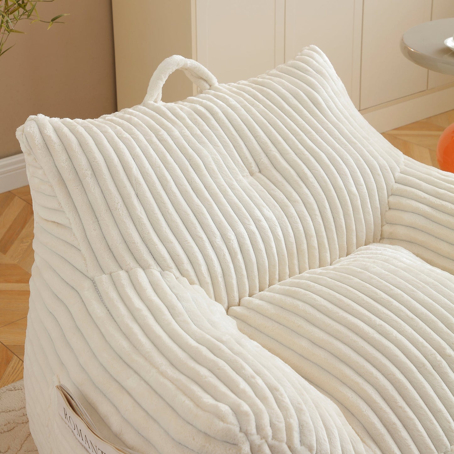Giant Plush Bean Bag Chair for Adults with Armrests and Footstool