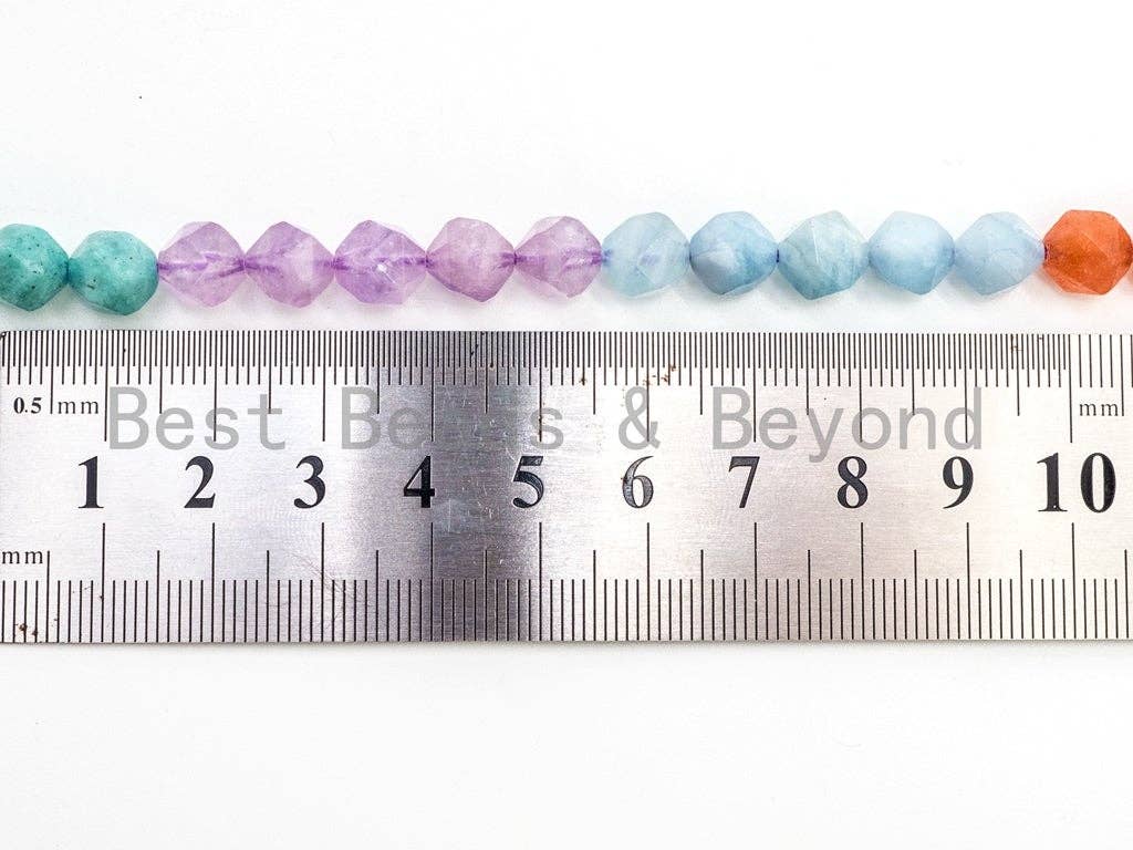 Diamond Cut Mixed Natural Amethyst Aquamarine Jade Amazonite Gemstone Beads, 6mm/8mm/10mm Faceted, Gemstone Beads, 15.5inch strand, SKU#U98