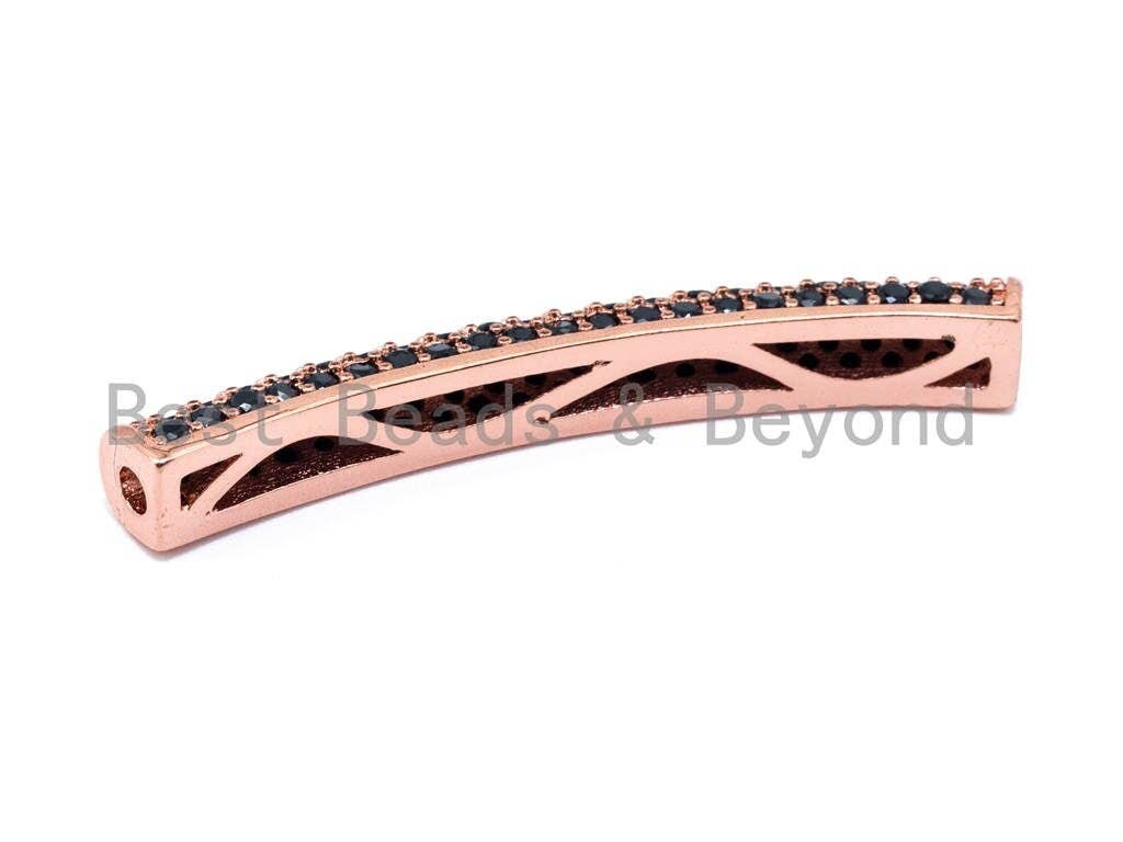 Black CZ Micro Pave Curved Tube, Spacer Tube for 2mm leather Cord Finding, Gold/Silver/Rose Gold/Gunmental, 37x5mm, sku#M70