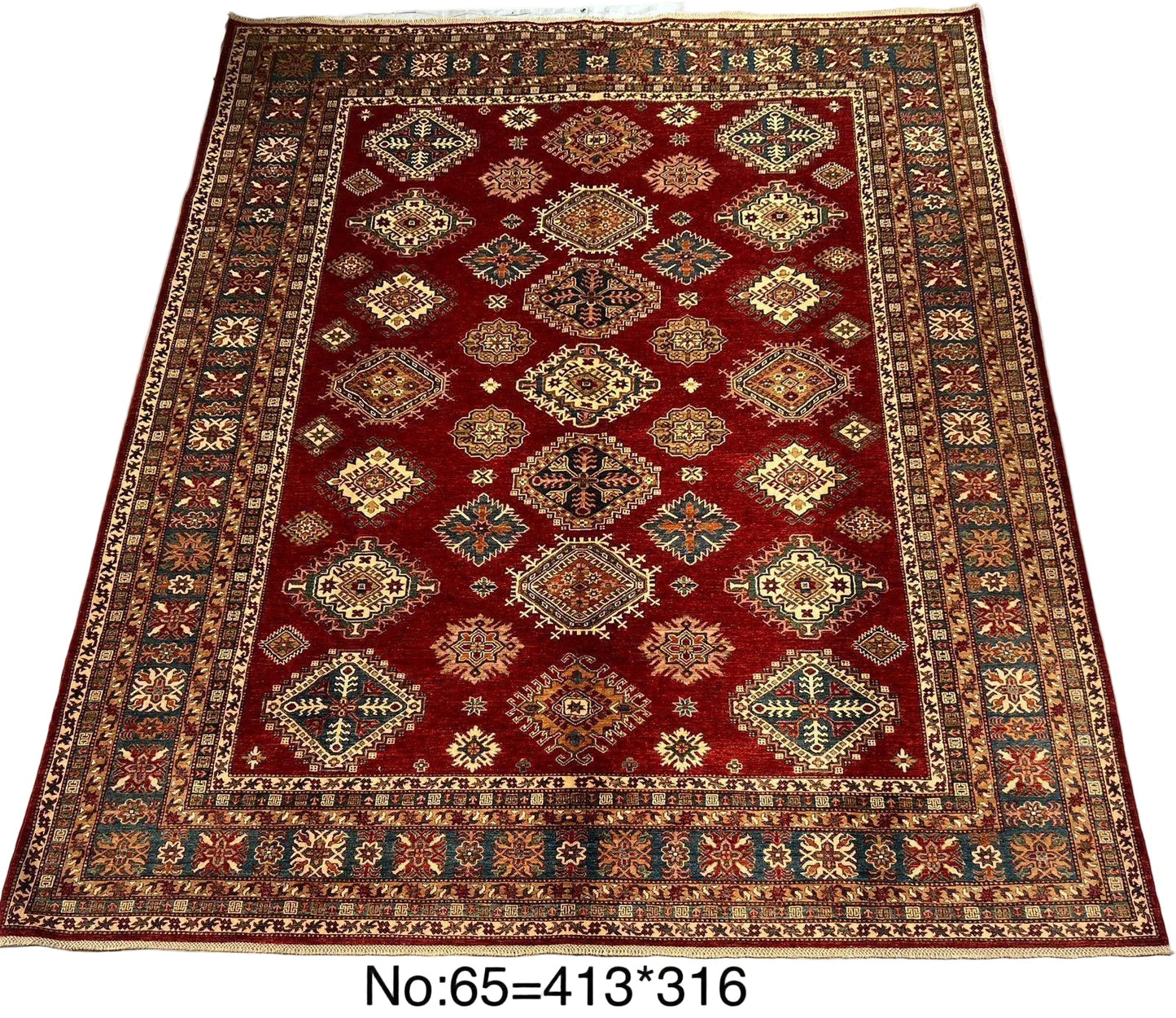Hand-Knotted Vegetable Dye Kazak Rug from Pakistan,  10' 4" x 13' 5"