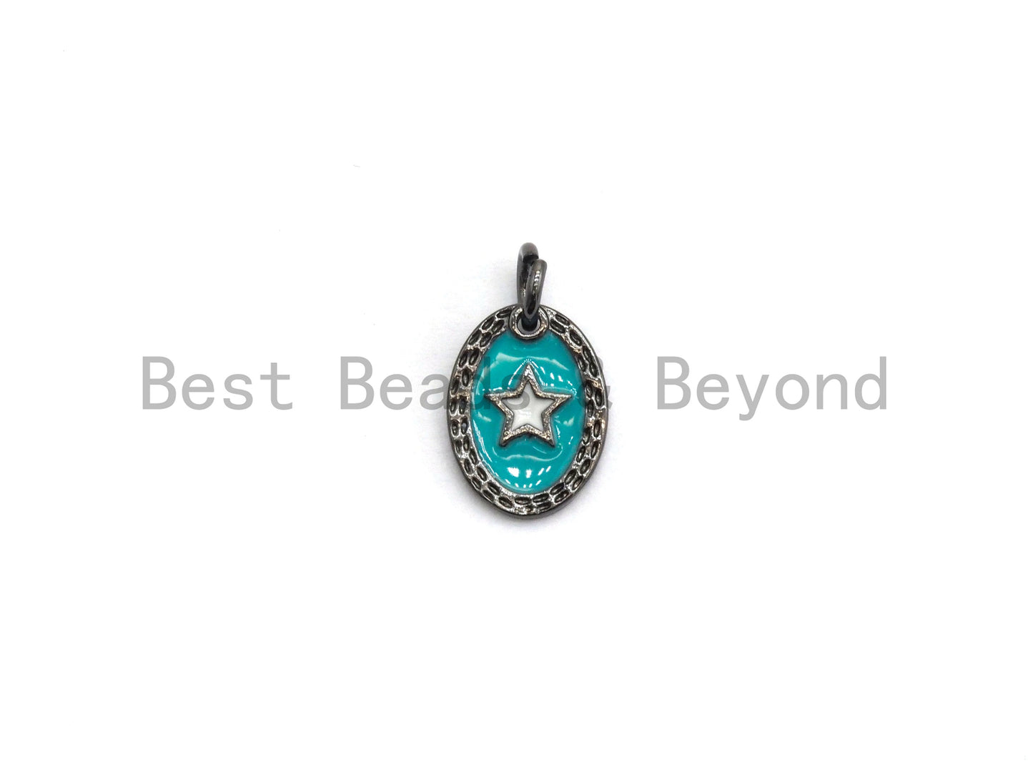 NEW DESIGN Pave CZ Enamel Oval With Star Charm, Designer Enamel Pendant,Enamel Oval Pendant, Oil Drop jewelry Findings,9x12mm,sku#Z254