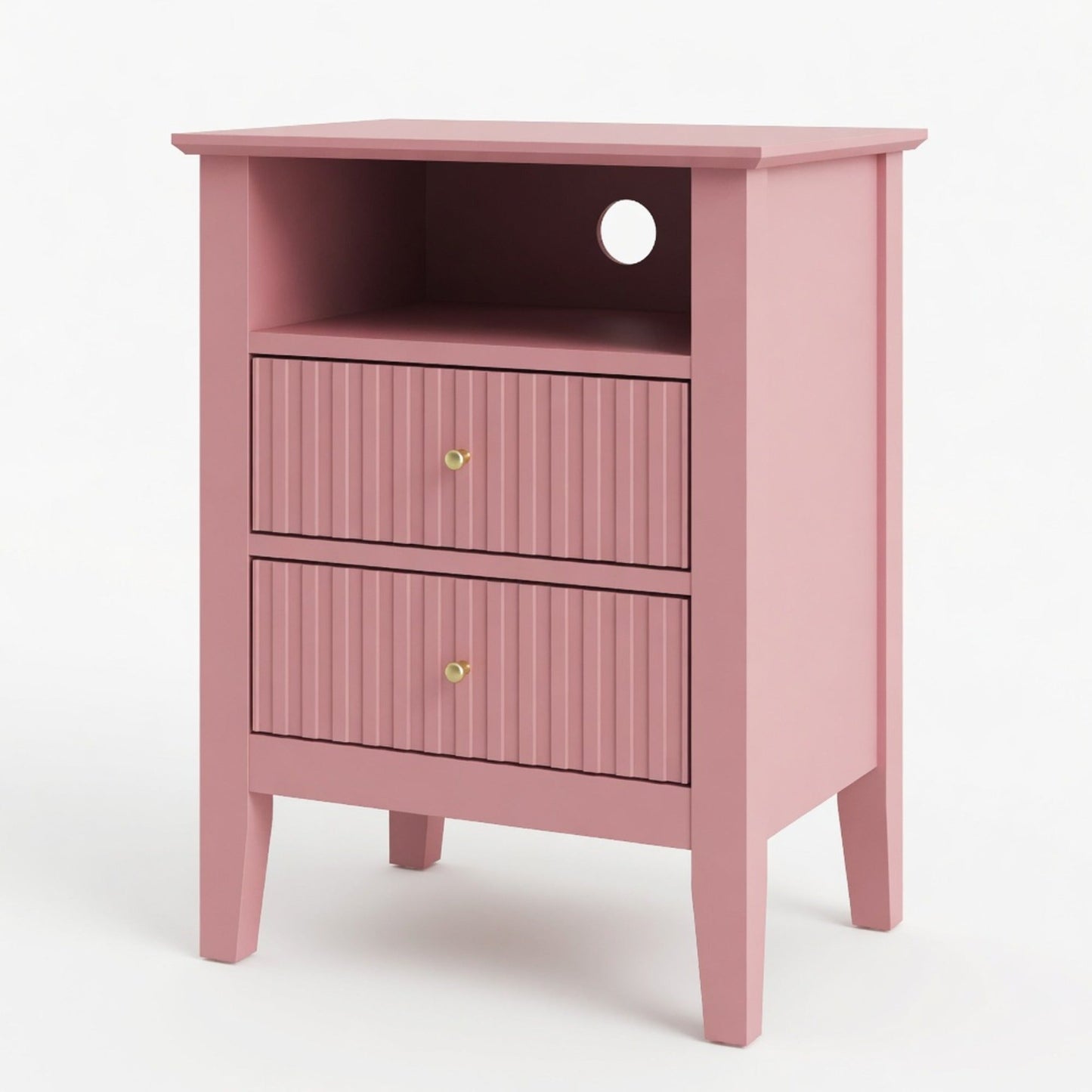 18" Fluted 2-Drawer Nightstand Set of 2, Modern
